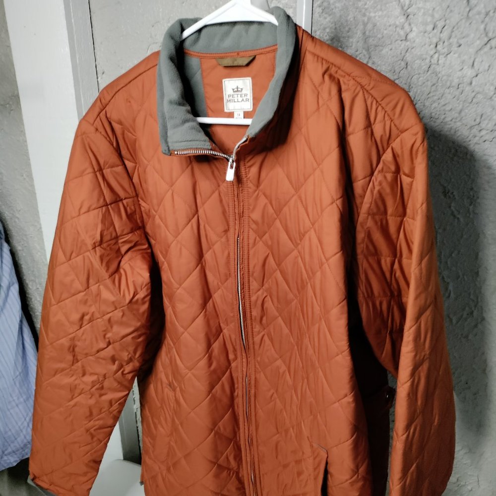 Peter Millar Full Zip Quilted Jacket Orange Men's Size M.  Euc